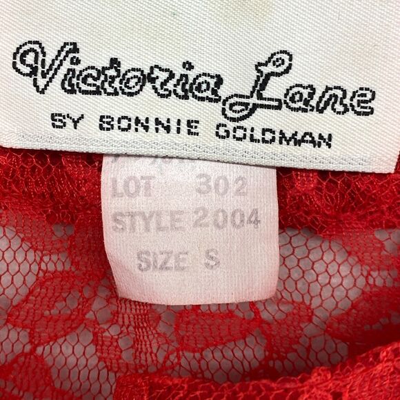VICTORIA LANE BONNIE GOLDMAN Top S Sheer Lace Floral Button Up Long Sleeve Red - Picture 8 of 12